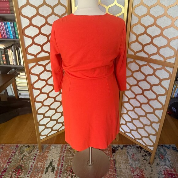 Boden Size 16 Orange Bronte Ottoman 3/4 Sleeve V-Neck Knee Length Shift Dress - Picture 6 of 16